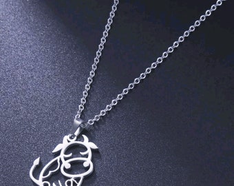 Silver Highland Cow Pendant with Necklace