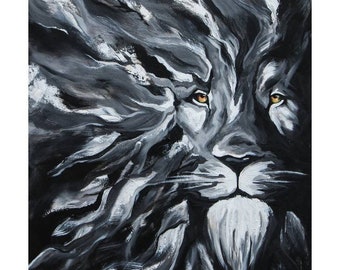 Lion Art Print Animal Art Home Giclée Art Print Decor Wall Art Abstract Leeuw Zwart Wit Print