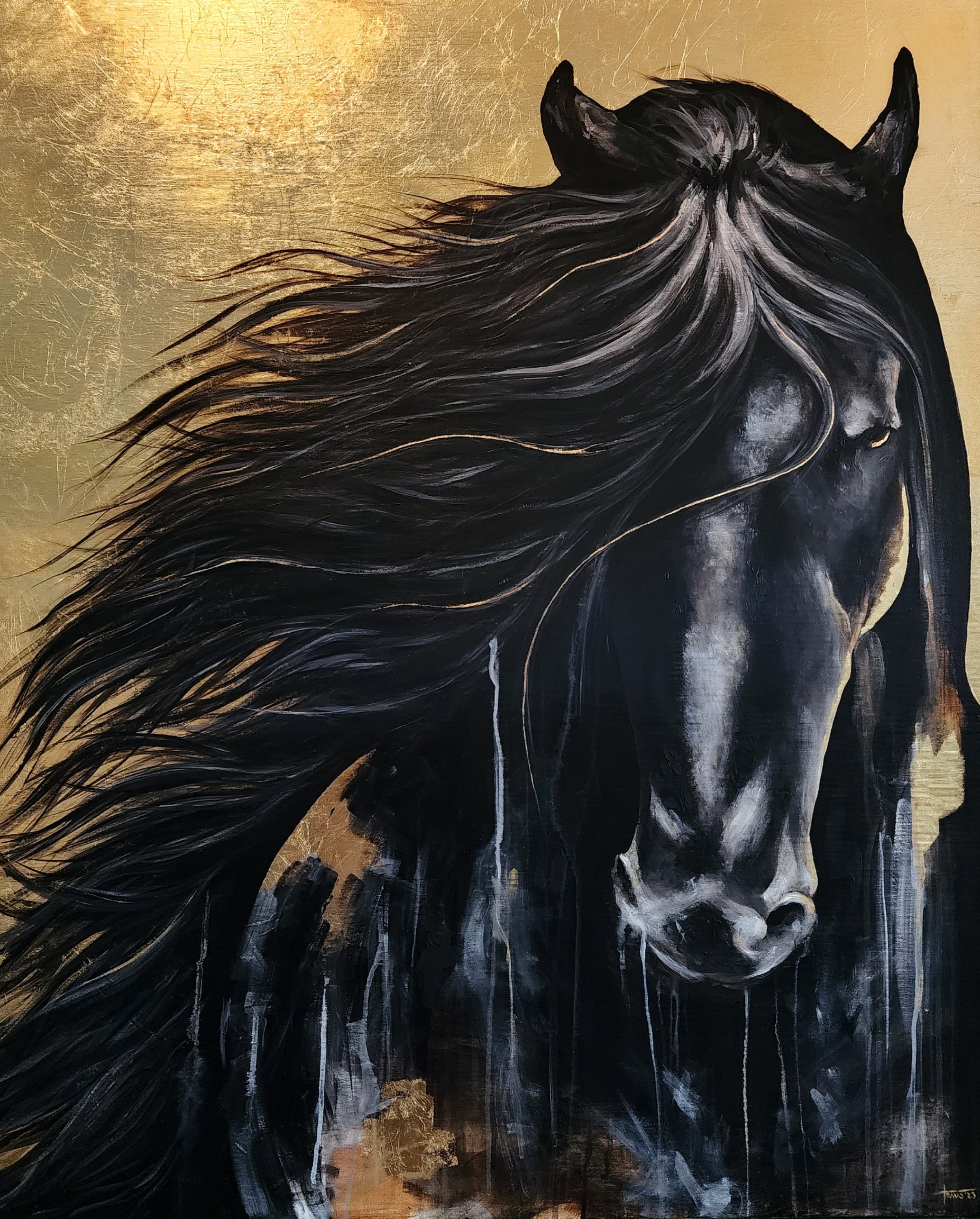 Horse Art Black Gold Abstract Horse Original Art Horse Painting Gold ...