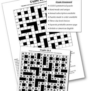 Puede incluir: Un crucigrama en blanco y negro con el título "Cryptic 23.2" y el texto "Elizabeth must come recreate personalized puzzle topic (12,5) - Customizable Theme".