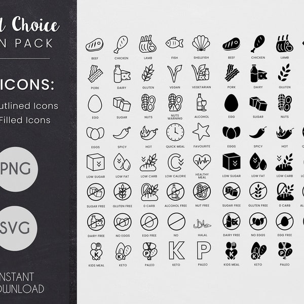 Meal Choice Icons  |  Food Allergy Icons  |  Recipe Sticker Icons  |  Food SVG Icons