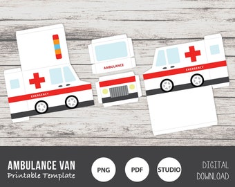 Ambulance Paper Van Box Printable Template for Doctor / Nurse / Medical Party