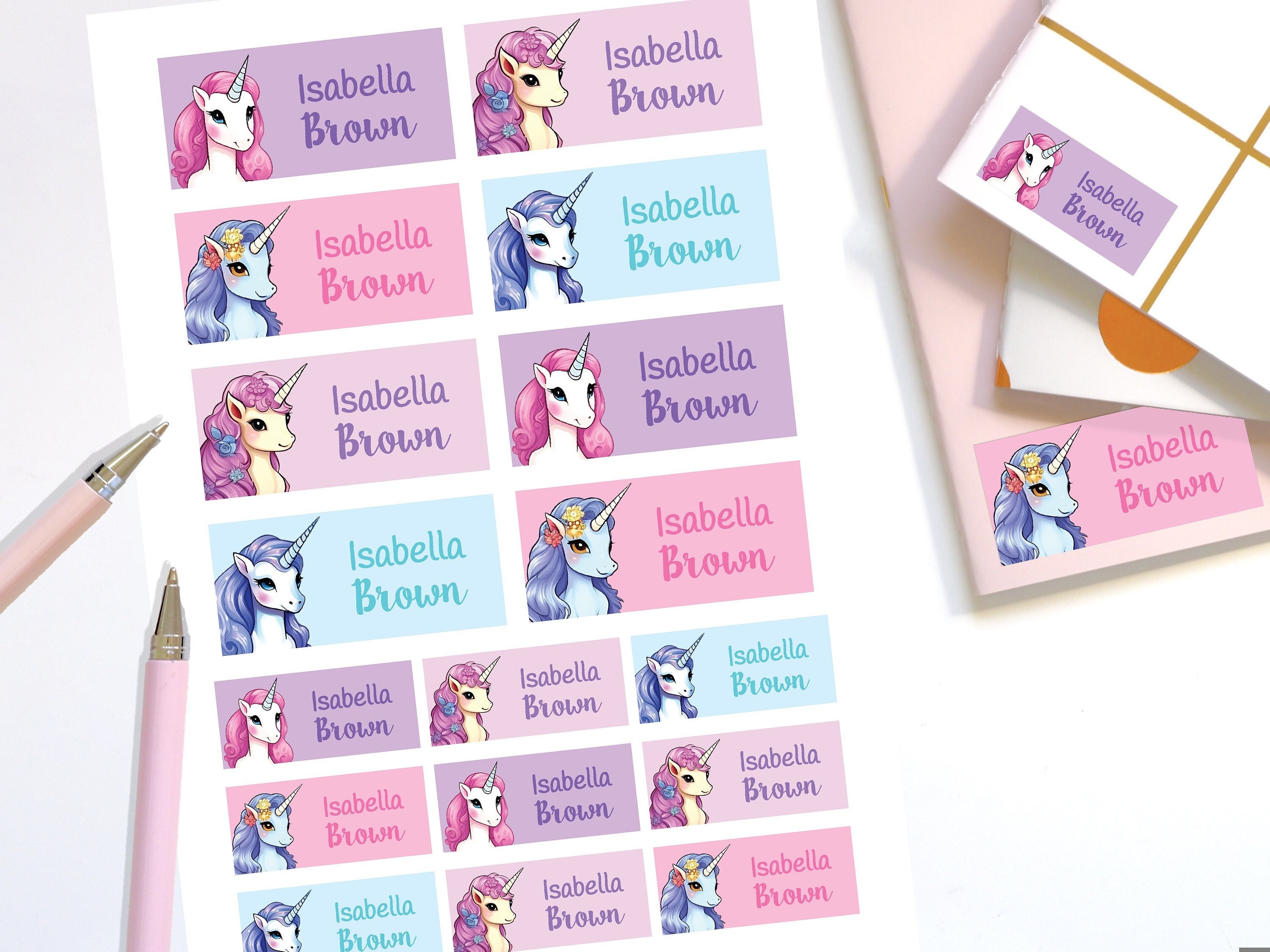 Unicorn Name Labels | School Book Labels | Unicorn Stationary Stickers ...