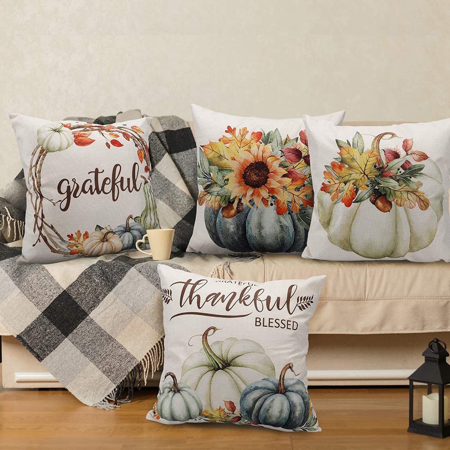 Fall Pillow Covers 18x18 Inch Set of 4 Autumn Throw Pillowcase Etsy