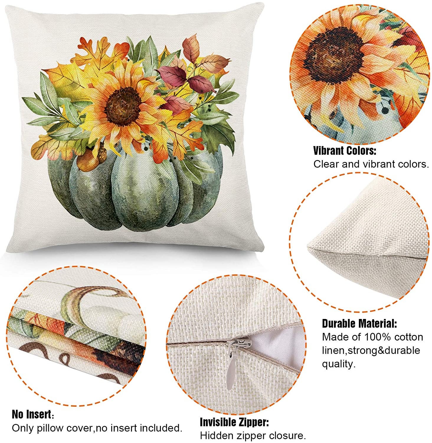 Fall Pillow Covers 18x18 Inch Set of 4 Autumn Throw Pillowcase Etsy