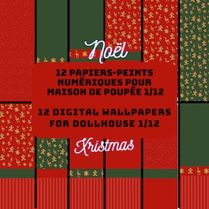 12 digital wallpapers to print for 1/12 scale dollhouse on the Christmas theme, 12 Digital wallpapers to print.