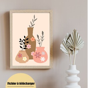 Póster de jarrón con flores sobre fondo rosa pálido para descargar e imprimir usted mismo, Imprima usted mismo, impresión de pared, descargar arte de pared, arte digital