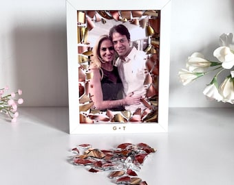 Wedding Glass Shard Keepsake Frame, Custom Chuppah Artwork, Personalized Wedding Gift, Mezuzah Option, Chuppah glass shards picture frame