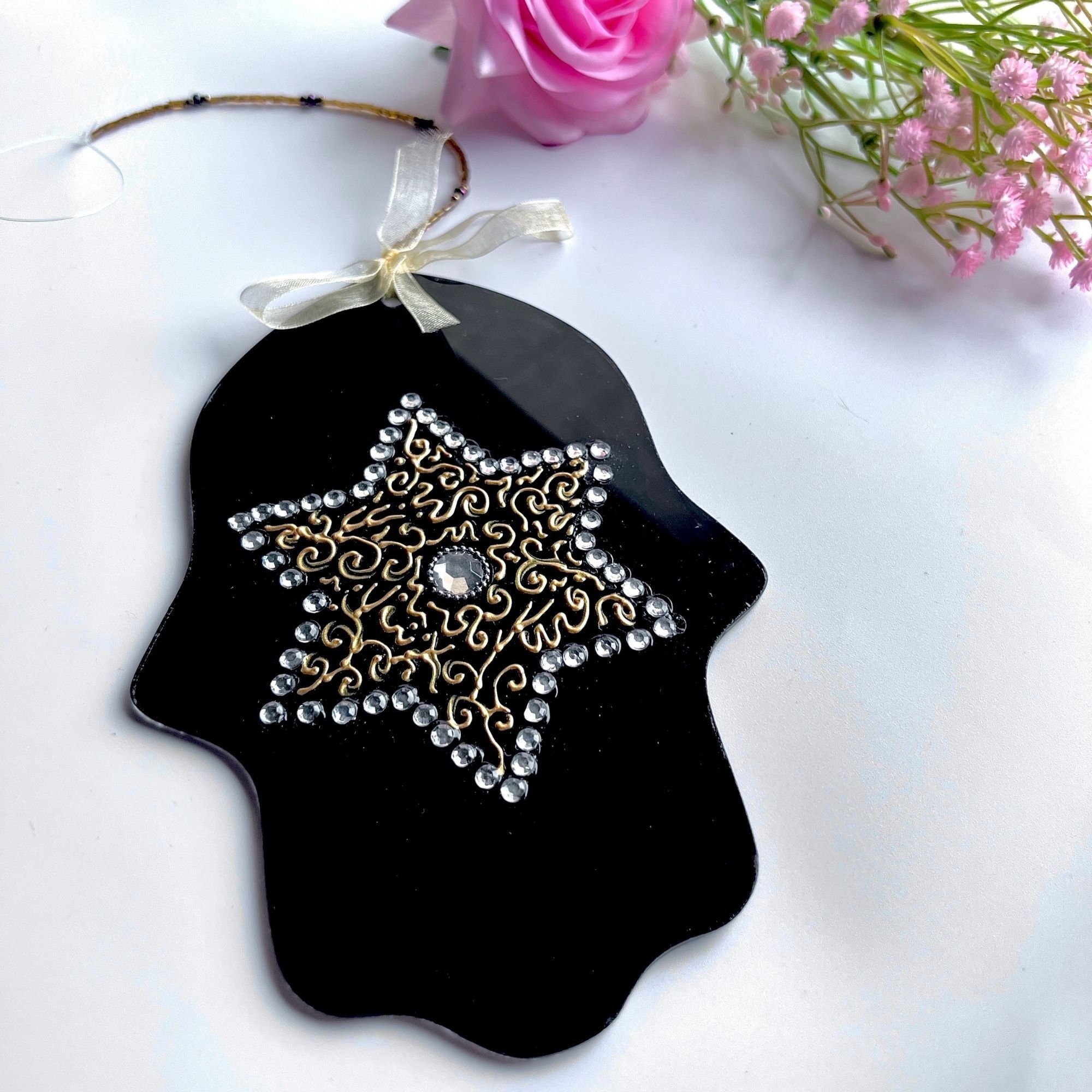 protection symbol religious gift. Rear view mirror Stained glass