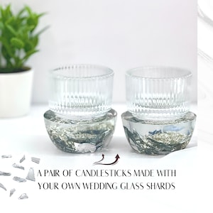 Broken Glass Shabbat Candlesticks with your Broken Jewish Wedding Glass, Candle Sticks with Wedding Fragments, Jewish wedding keepsake