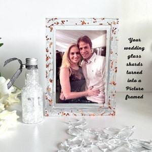 Wedding glass shards picture frame in resin with your own glass shards, Personalized Jewish keepsake gift, bride & the groom Jewish gift