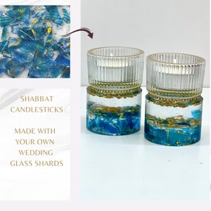 Shabbat Candlesticks to be created with your Jewish Wedding Glass shards, Candle Sticks with Wedding Fragments, Jewish wedding keepsake