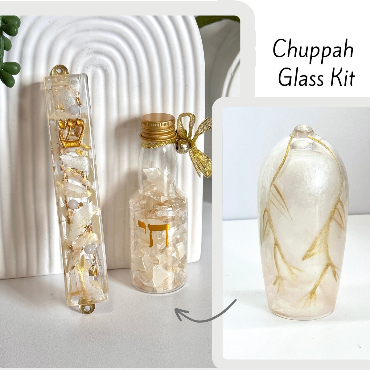 Chuppah Kit With the Glass for Breaking at the Jewish Ceremony That Will Be Transformed Into a Mezuzah in Resin With Hooks, Wedding Keepsake - Etsy