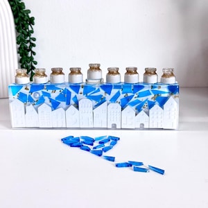 Jewish Menorah with your wedding glass shards, Wedding Glass Fragments Hanukkiah, Hanukkah Gift, Judaica gift, Chuppah Glass Keepsake