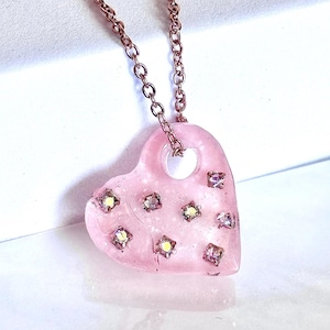 Sparkling Handmade Pink Heart Pendant Necklace - Resin and stainless steel. Gift For Her. Resin Heart Necklace. Unique Jewelry