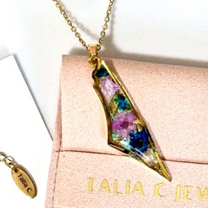 Israel Map Necklace personalized with the color of flowers of your choice, Jewish Jewelry, Holy land Pendant - symbol jewelry, Judaica Jewel