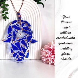 Your Own Wedding Glass Shards into a Hamsa in resin, broken glass Hamsa, chuppah Hamsa, Jewish wedding glass keepsake, wedding smashed glass