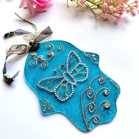 protection symbol religious gift. Rear view mirror Stained glass