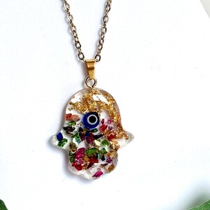 Hamsa Evil Eye Necklace gold color, stainless steel and resin, Jewish Hamsa Necklace, Jewish Hand, Jewish jewelry, Evil Eye Hamsa