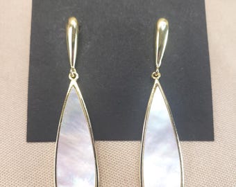 Pendientes colgantes en forma de lágrima de nácar y plata de ley vermeil AV 925