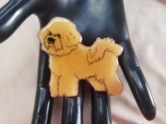 Bichon Frise Hand-Painted Resin Brooch by MB Design
