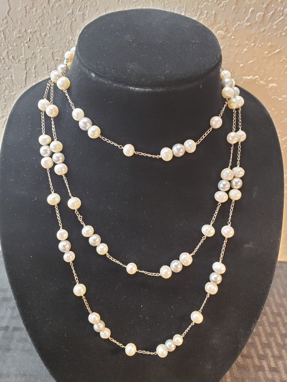 Baroque Pearl White and Gray Three-Strand Necklace