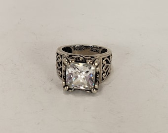 Vintage Silpada Sterling Silver Filigree CZ Chunky Ring Size 6.5