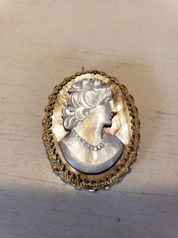 ヴィンテージ 14K イエロー ゴールド アワビ貝 カメオ ペンダント  