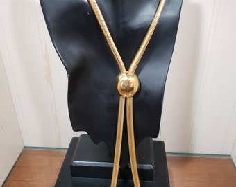 Vintage Crown Trifari Gold Tone Lariat Snake Chain 36” Necklace 1960's