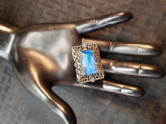 Antique Art Deco Filigree with Blue Marble and Rh… - image 5