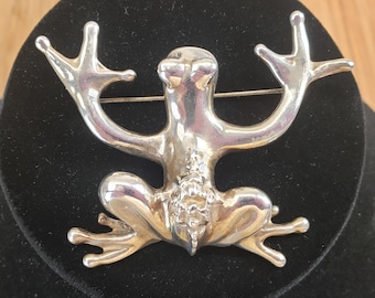 Broche vintage de rana de plata de ley Roca México, 19 gramos, 6,35 cm de ancho