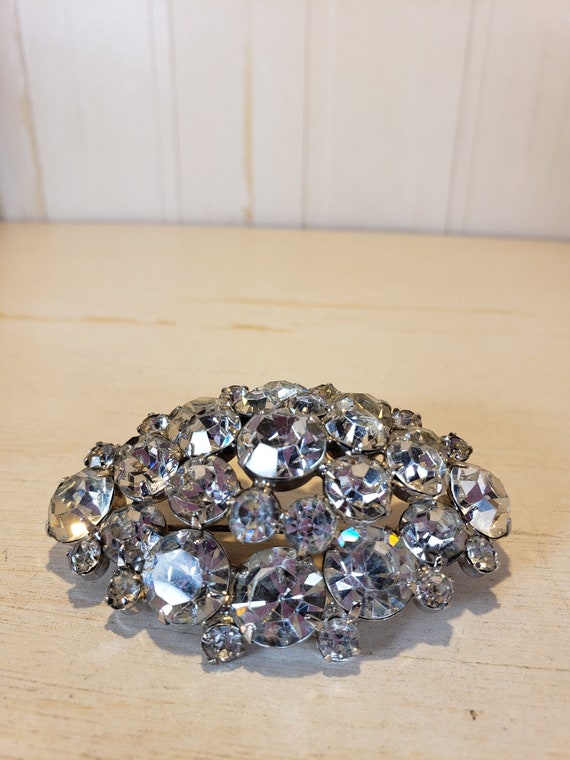 Vintage Clear Crystal Oval Dome Large Brooch - image 1