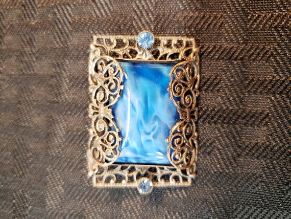 Antique Art Deco Filigree with Blue Marble and Rh… - image 6