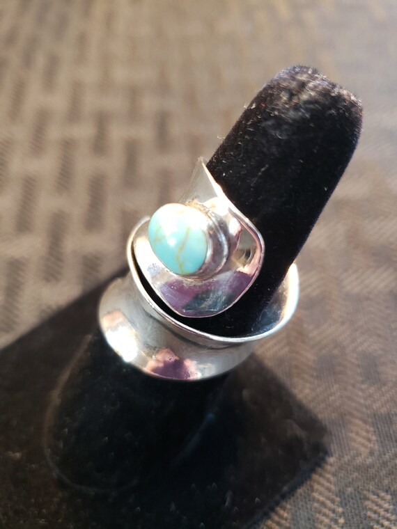 Vintage Sterling Silver Turquoise Wrap Around Rin… - image 8