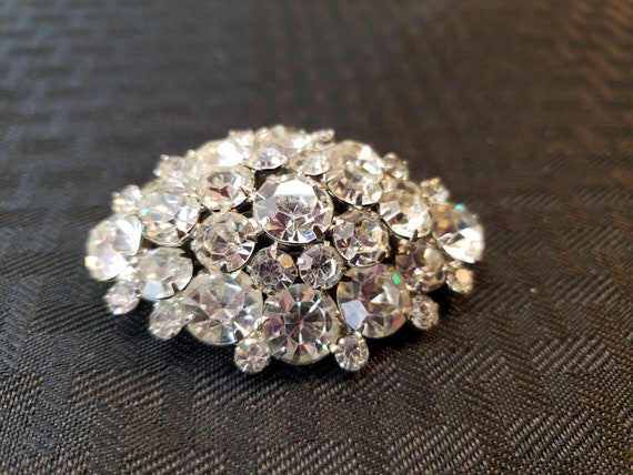 Vintage Clear Crystal Oval Dome Large Brooch - image 8