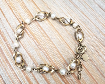 Vintage 12K Gold Filled Twisted Pearl Bracelet by Curtis Creations