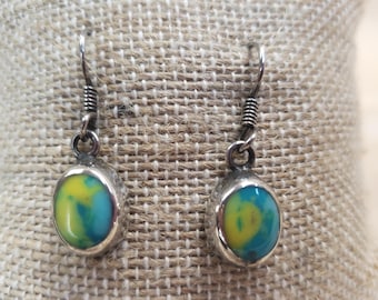 Pendientes colgantes vintage de plata de ley con turquesa verde de Mojave, México 925