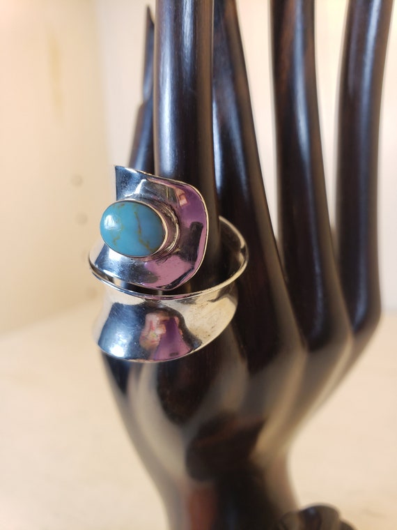 Vintage Sterling Silver Turquoise Wrap Around Rin… - image 5