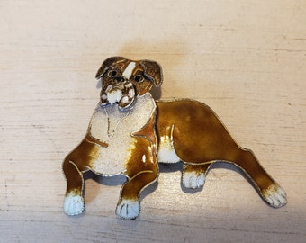 Vintage Enamel Boxer Dog Brooch Pin