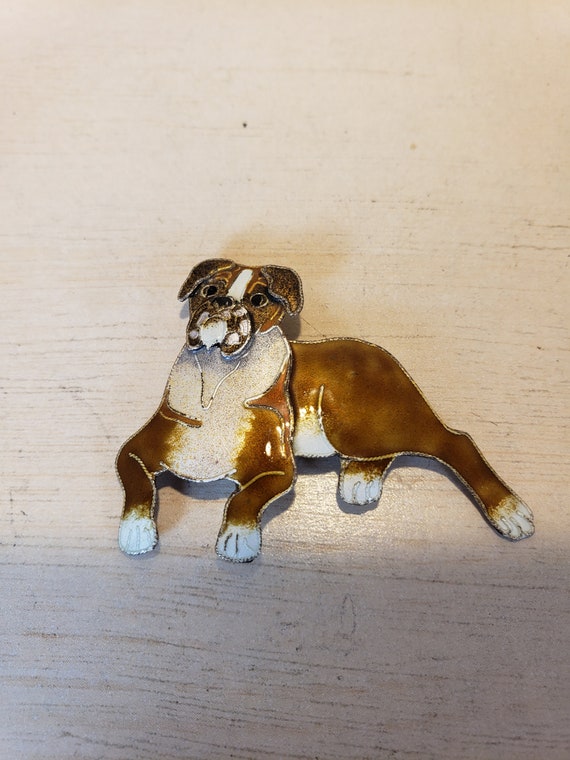 Vintage Enamel Boxer Dog Brooch Pin