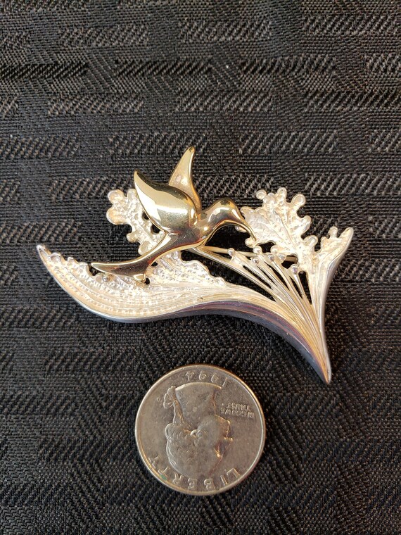 Vintage Sterling Silver Two Tone Flower and Bird … - image 9