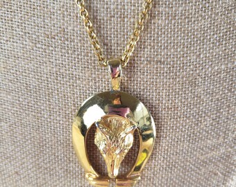 Vintage Gay Boyer Gold Tone Wolf Head Necklace