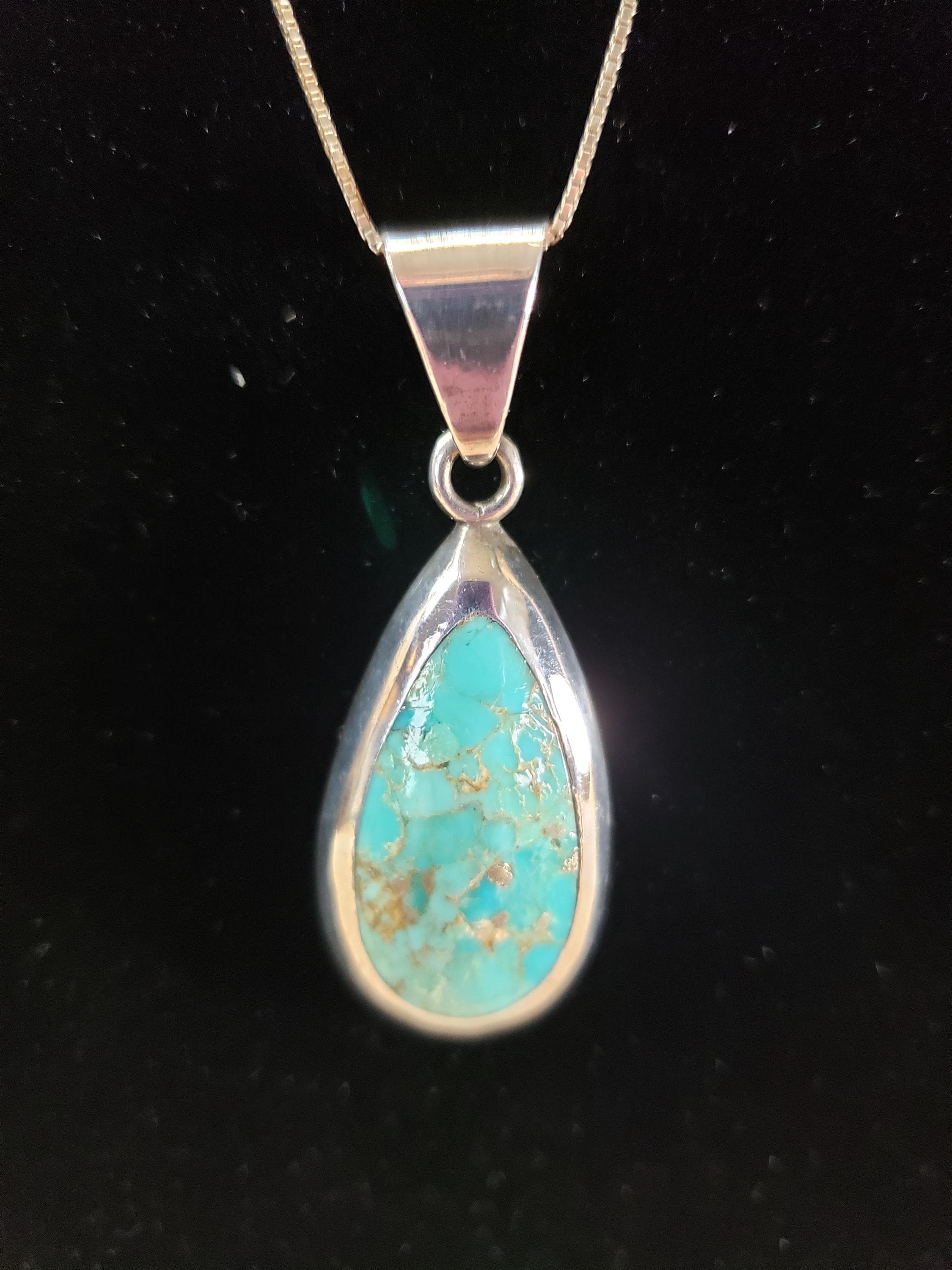 スターリングシルバー ターコイズ ティアドロップペンダントネックレス
