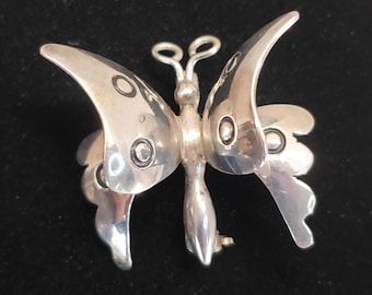 Vintage Sterling Silver 3D Butterfly Brooch Taxco Signed PCM