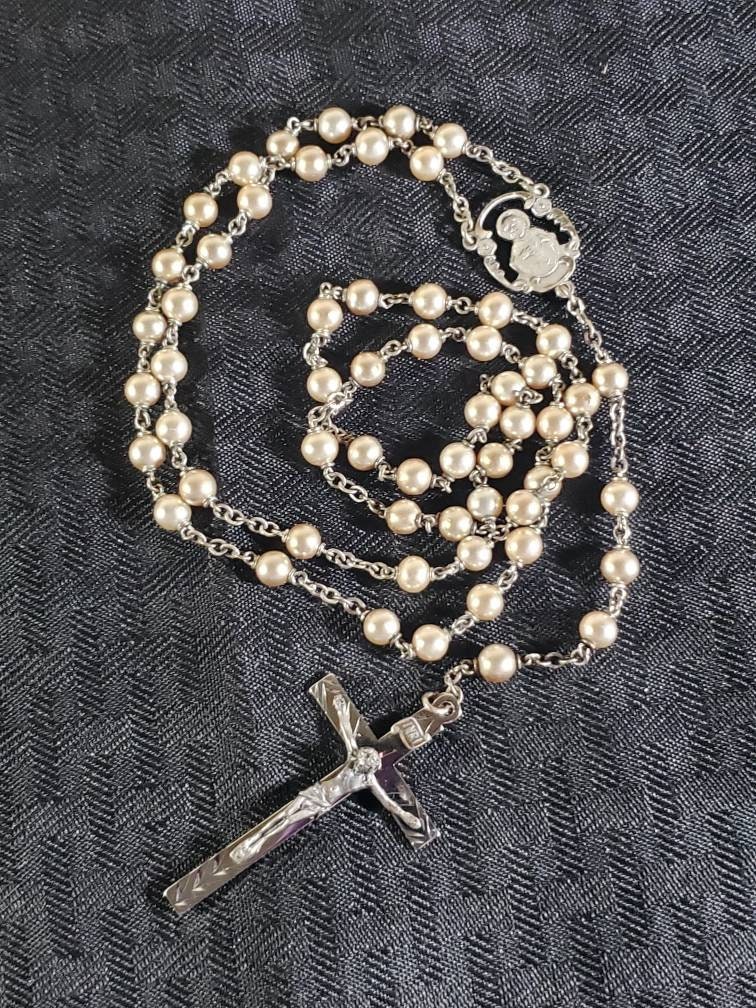 Crystal & Pearl Rosary Bead Kit - Silver Crystal Beads & Gray Barrel Beads