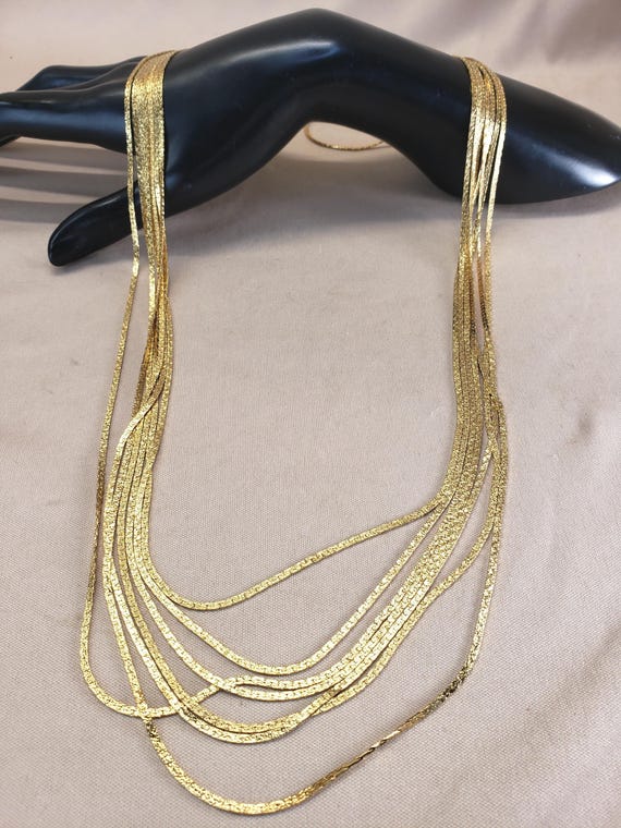 Vintage Monet Gold Plated Seven Strand Silky Necklace View 5