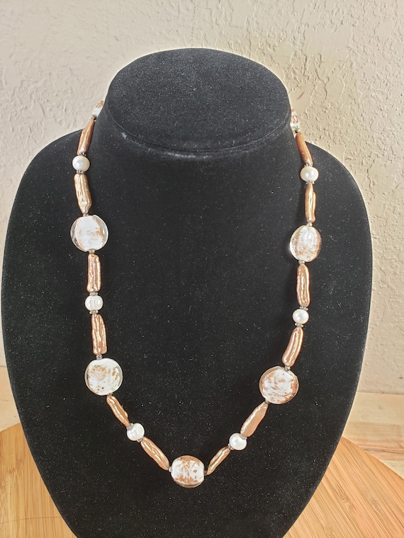 Murano Sommerso Aventurine Glass Beads with Freshwater Pearls Necklace