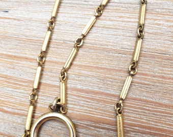 Vintage 14K Gold Filled Ribbed Bar Link Watch Fob Chain 12.5"