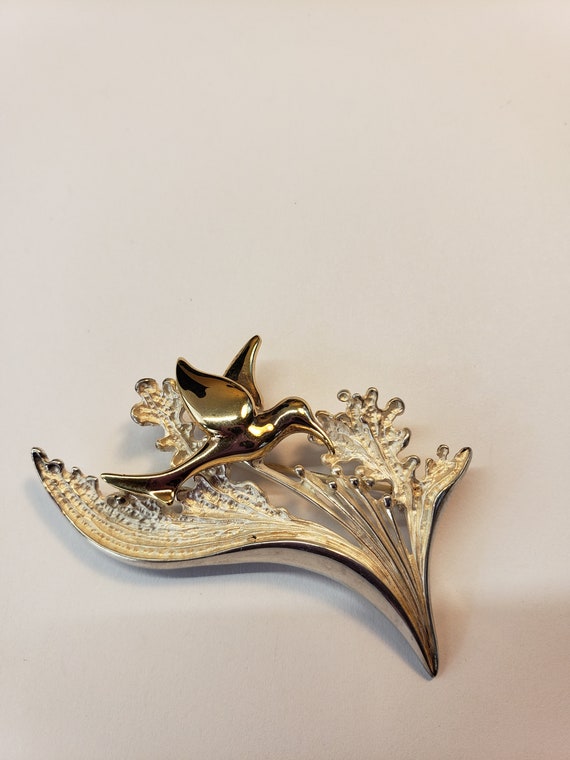 Vintage Sterling Silver Two Tone Flower and Bird … - image 5