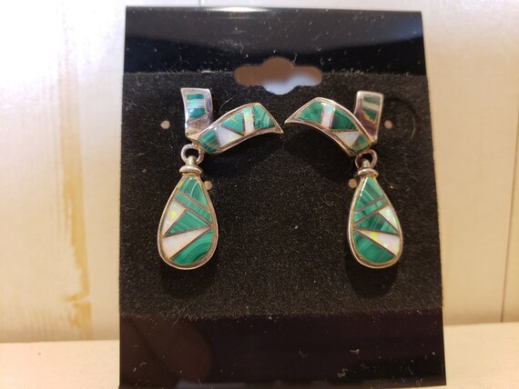 Vintage Navajo Sterling Silver Malachite Opal Inl… - image 4